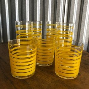 Retro Set Of (7) Yellow Stripped Tumblers / Glasses.